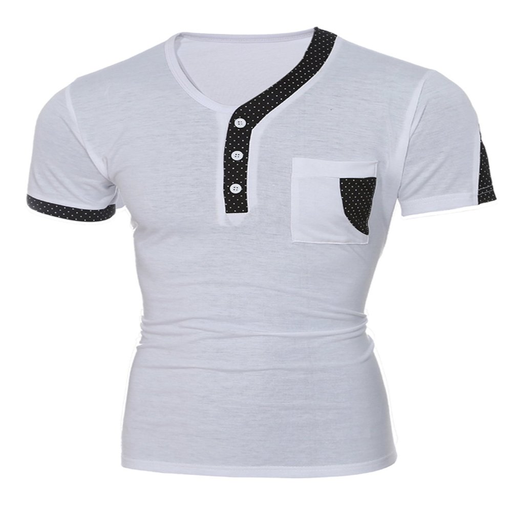 Letuwj Mens T-Shirt V-Neck Button-up Tee White X-Large