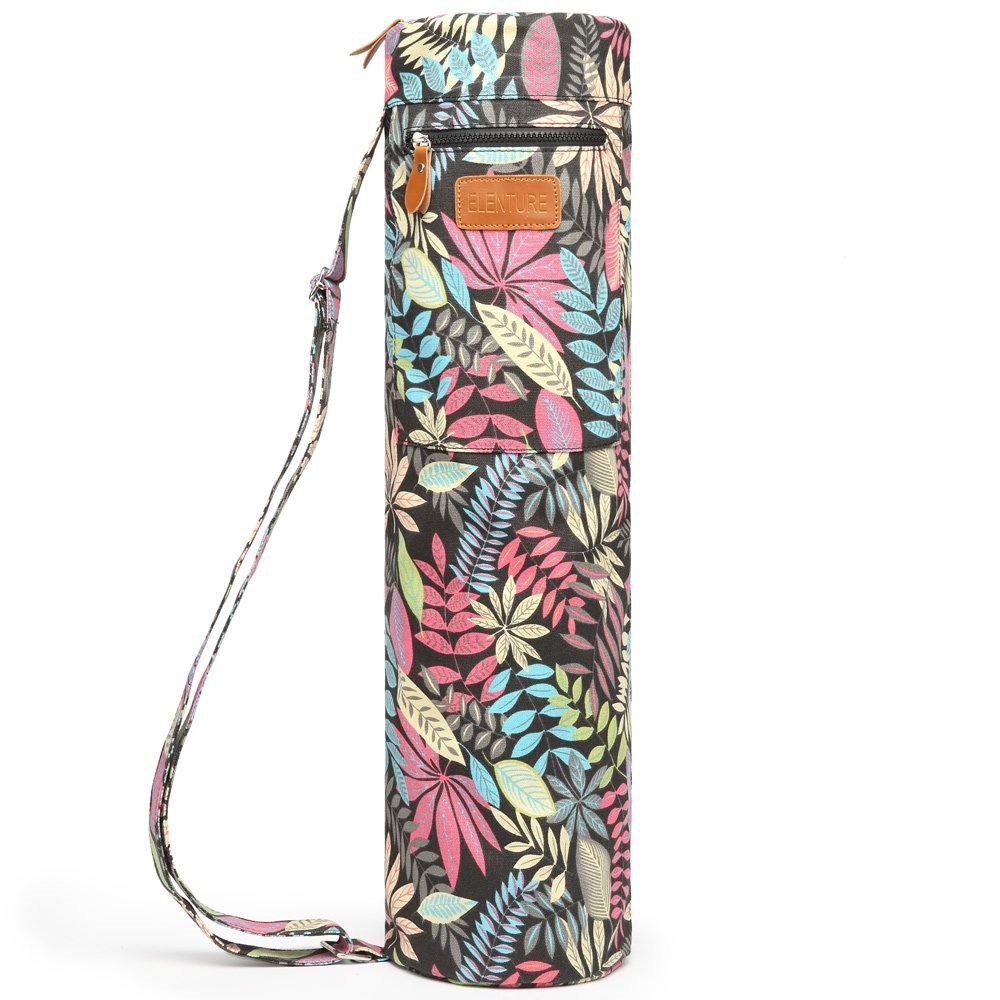 ELENTURE Canvas Yoga Mat Bag for 1/4" & 1/3" Mats  Commute-Ready Yoga Tote with Adjustable Strap, Expandable Pocket for Towel & Phone, Easy-Wipe Gym Bag for Women