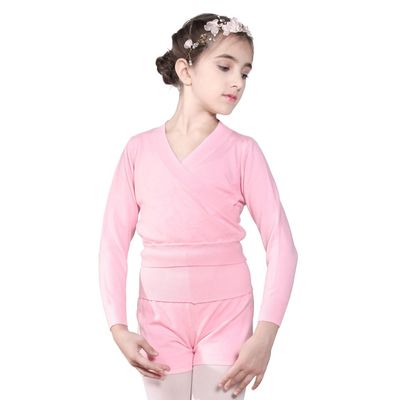 117246005 Long Sleeve Cross Front Warm Ups Dance Wrap Top Sweaters for Girls Ballet Pink