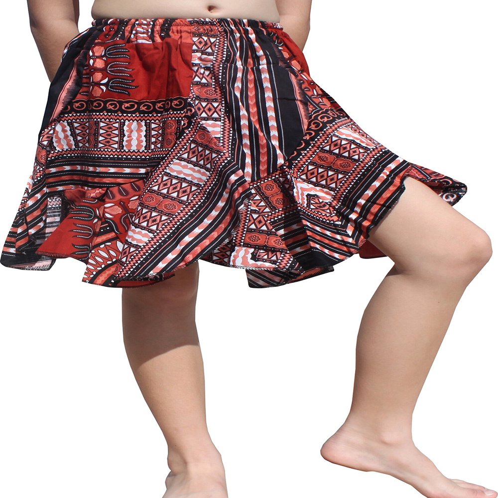 RaanPahMuang Girls Wild Flowing Dashiki Patch Skirt 3/4 Capri Length Elastic Waist, 3 Years-4 Years, Brick Red