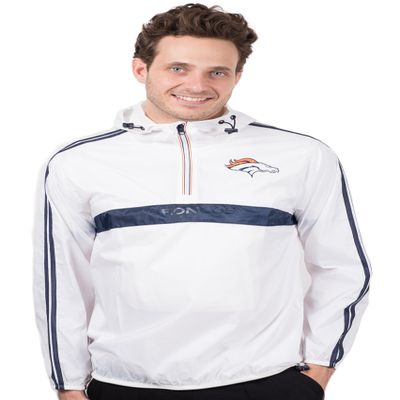Ultra Game NFL Denver BroncosMen's Quarter Zip Pullover Hoodie Packable Windbreaker Jacket, White, S