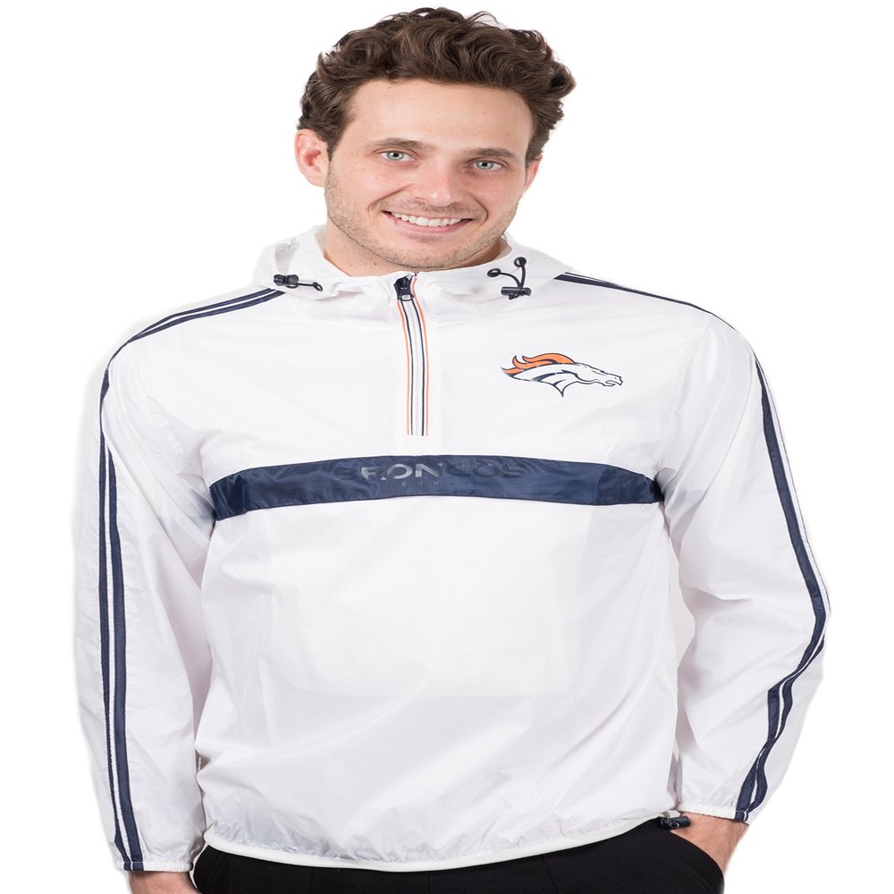 Ultra Game NFL Denver BroncosMen's Quarter Zip Pullover Hoodie Packable Windbreaker Jacket, White, S