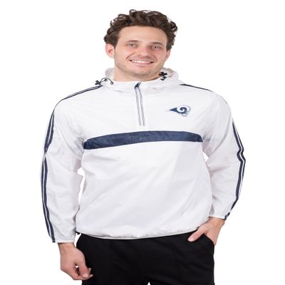 Ultra Game NFL Los Angeles RamsMen's Quarter Zip Pullover Hoodie Packable Windbreaker Jacket, White, S
