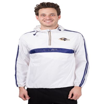 Ultra Game NFL Baltimore RavensMen's Quarter Zip Pullover Hoodie Packable Windbreaker Jacket, White, M
