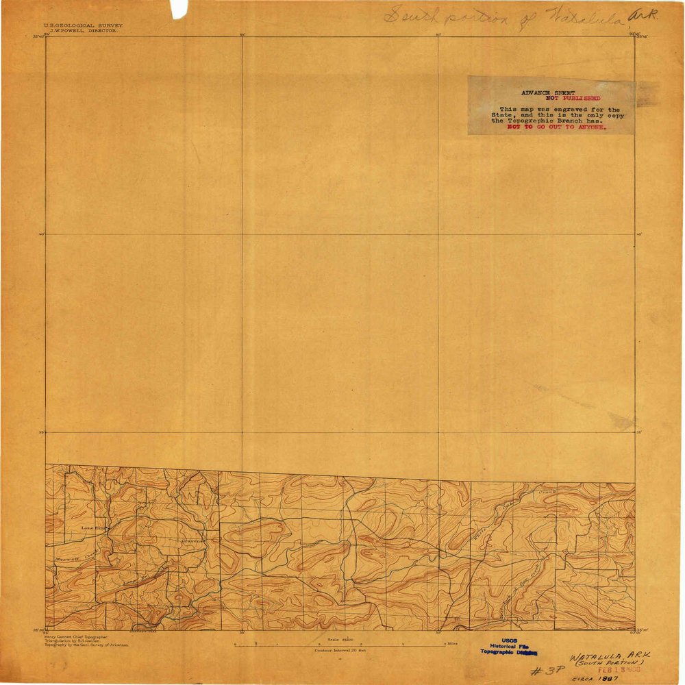 YellowMaps Watalula AR topo map, 1:62500 Scale, 15 X 15 Minute, Historical, 1887, 20.2 x 16.6 in - Tyvek