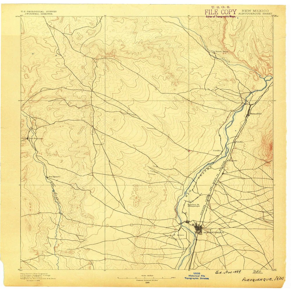 YellowMaps Albuquerque NM topo map, 1:125000 Scale, 30 X 30 Minute, Historical, 1889, 20.1 x 16.6 in - Tyvek