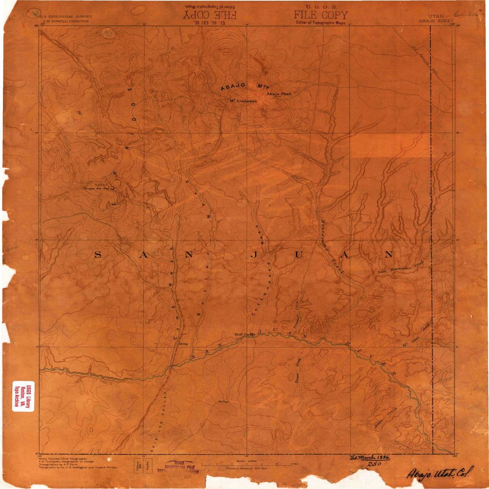 YellowMaps Abajo CO topo map, 1:250000 Scale, 1 X 1 Degree, Historical, 1886, 20 x 16.5 in - Tyvek