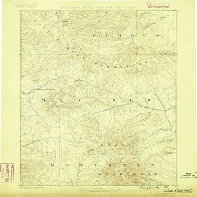 YellowMaps Little Belt MTS MT topo map, 1:250000 Scale, 1 X 1 Degree, Historical, 1886, 19.8 x 15.4 in - Tyvek