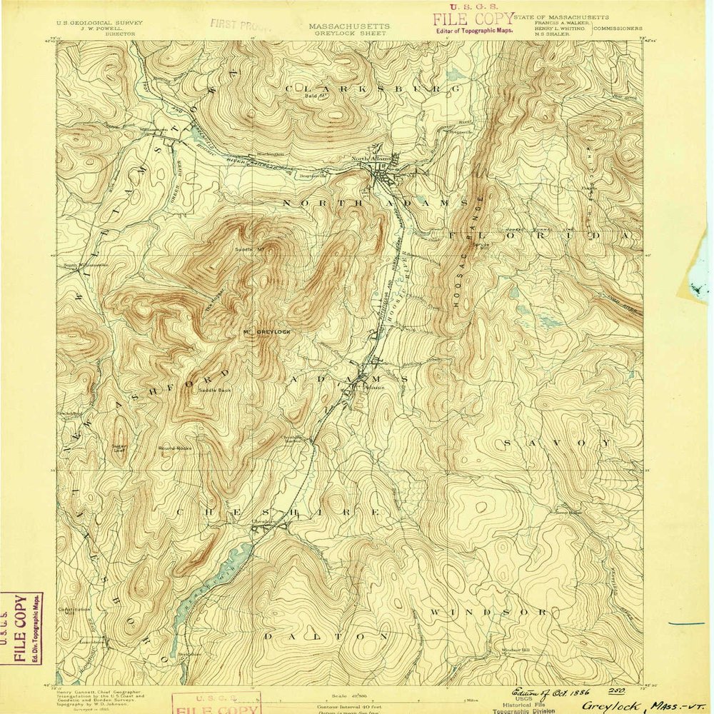 YellowMaps Greylock MA topo map, 1:62500 Scale, 15 X 15 Minute, Historical, 1886, 19.4 x 15.8 in - Tyvek