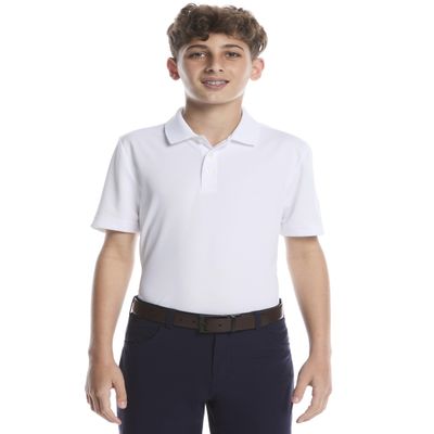 PGA TOUR Boys Airflux Short Sleeve Golf Polo Shirt, Ribbed Collar, Moisture-Wicking, Sun Protection, Ventilated Lightweight, Bright White, Small