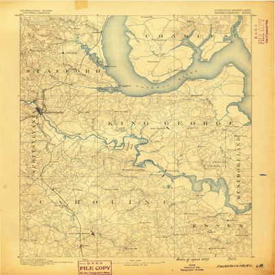 YellowMaps Fredericksburg VA topo map, 1:125000 Scale, 30 X 30 Minute, Historical, 1889, 19.9 x 16.4 in - Tyvek