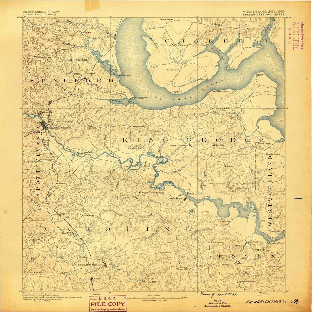 YellowMaps Fredericksburg VA topo map, 1:125000 Scale, 30 X 30 Minute, Historical, 1889, 19.9 x 16.4 in - Tyvek