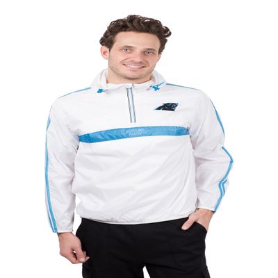Ultra Game NFL Carolina PanthersMen's Quarter Zip Pullover Hoodie Packable Windbreaker Jacket, White, S