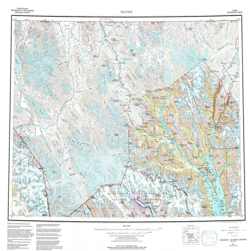 YellowMaps Skagway AK topo map, 1:250000 Scale, 1 X 3 Degree, Historical, 1961, Updated 1993, 22.5 x 29.7 in - Tyvek