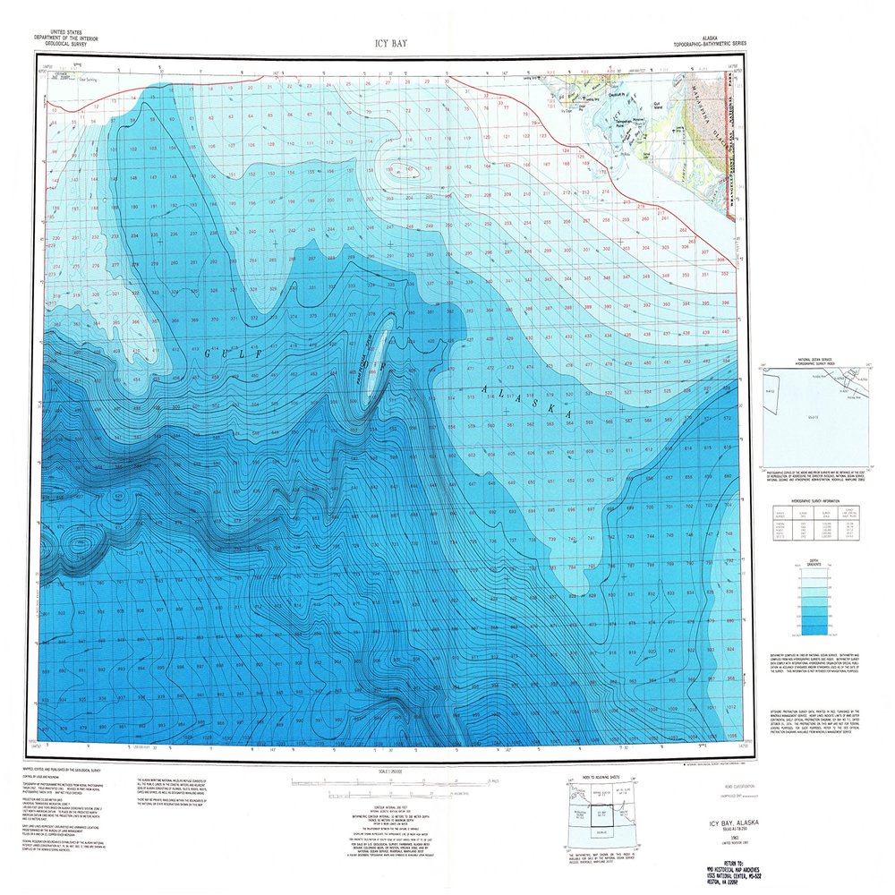 YellowMaps ICY Bay AK topo map, 1:250000 Scale, 1 X 3 Degree, Historical, 1961, Updated 1984, 23.4 x 34.4 in - Tyvek
