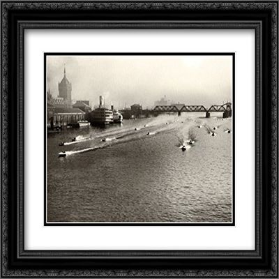 Albany to NY-1932 Outboard Race 2x Matted 18x15 Black Ornate Framed Art Print
