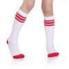 juDanzy Baby, Toddler and Kids Knee High Tube Socks for Boys and Girls with Grips (1 Pair) (2-4 Years (Shoe Size 6C-9C), White/Red) view 1