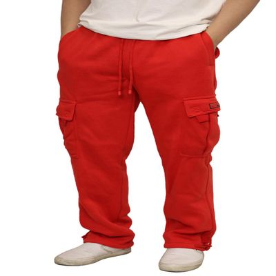 URBANJ Men's Heavyweight Fleece Cargo Sweatpants Loose Fit Open Bottom Cargo Pants Size S-5XL (US, Alpha, X-Large, Regular, Regular, Red)