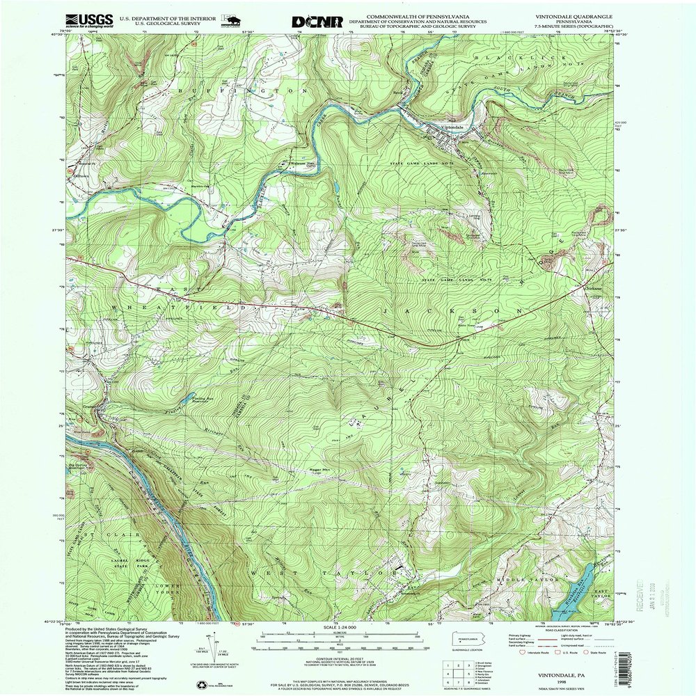 YellowMaps Vintondale PA topo map, 1:24000 Scale, 7.5 X 7.5 Minute, Historical, 1998, Updated 1999, 26.7 x 21.9 in - Tyvek