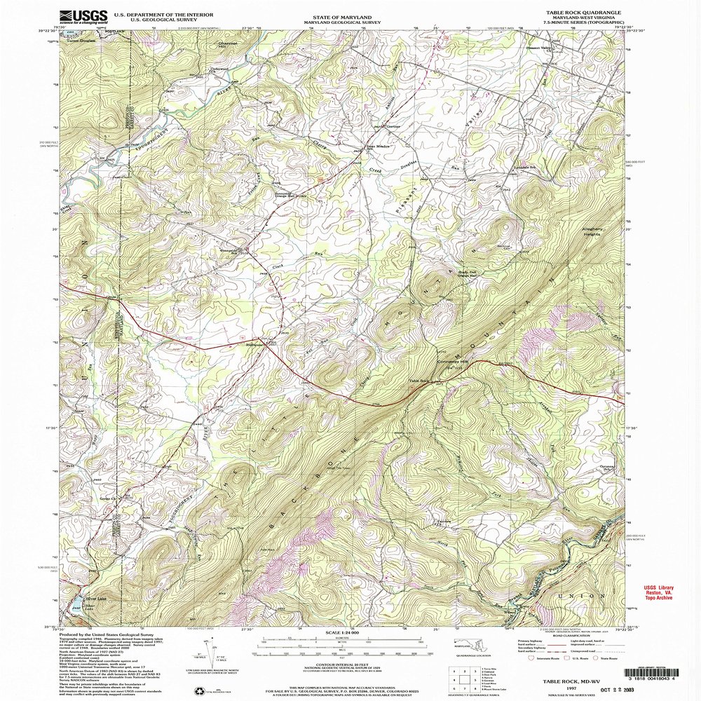 YellowMaps Table Rock MD topo map, 1:24000 Scale, 7.5 X 7.5 Minute, Historical, 1997, Updated 2001, 26.6 x 21.8 in - Tyvek