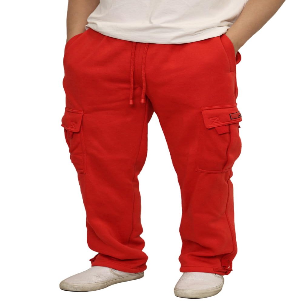 URBANJ Men's Heavyweight Fleece Cargo Sweatpants Loose Fit Open Bottom Cargo Pants Size S-5XL (US, Alpha, Small, Regular, Regular, Red)