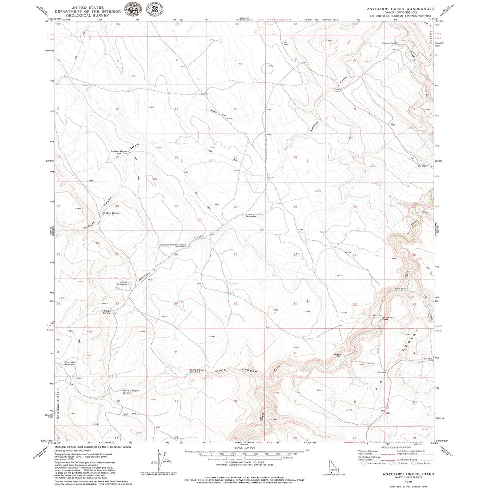 YellowMaps Antelope Creek ID topo map, 1:24000 Scale, 7.5 X 7.5 Minute, Historical, 1979, Updated 1979, 26.7 x 22 in - Tyvek