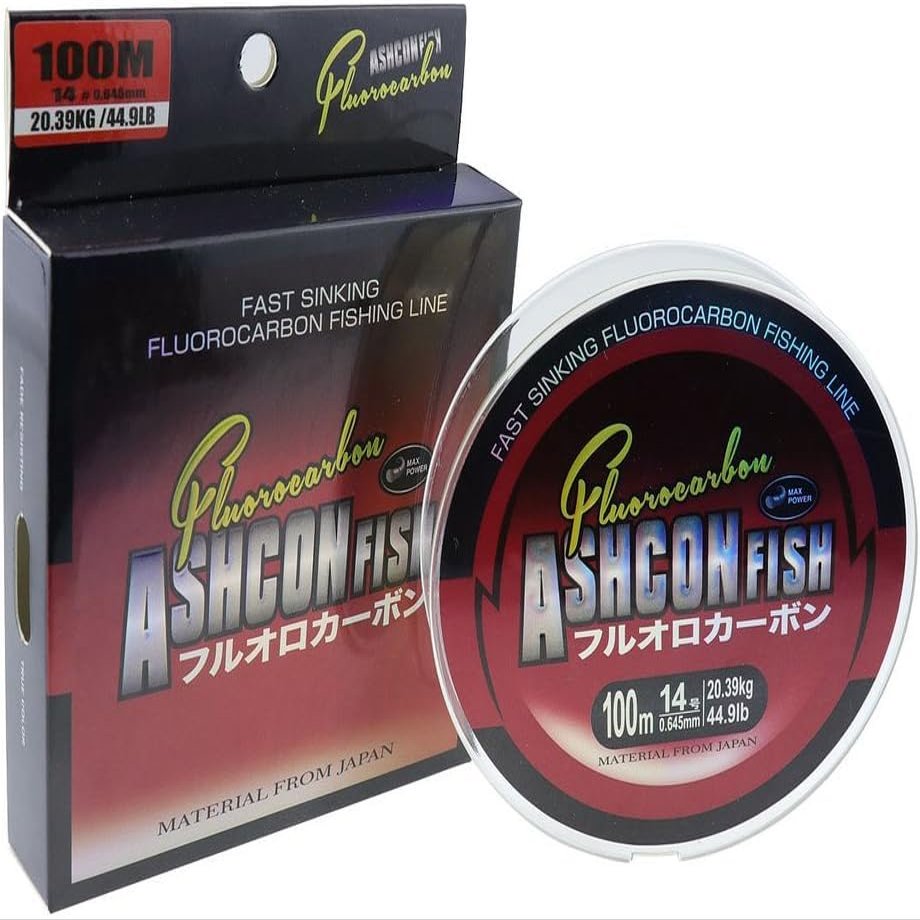 Ashconfish 100% Pure Fluorocarbon Fishing Line Invisible, Abrasion-Resistant, Fast-Sinking Leader Line for Saltwater & Freshwater (High Sensitivity, Zero Stretch, Superior Knot Strength)