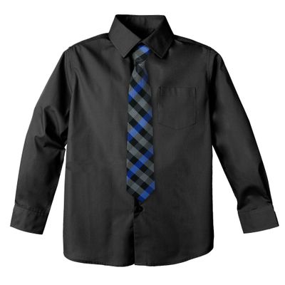 Spring Notion Big Boys' Cotton Blend Dress Shirt and Tie Set 18 Black