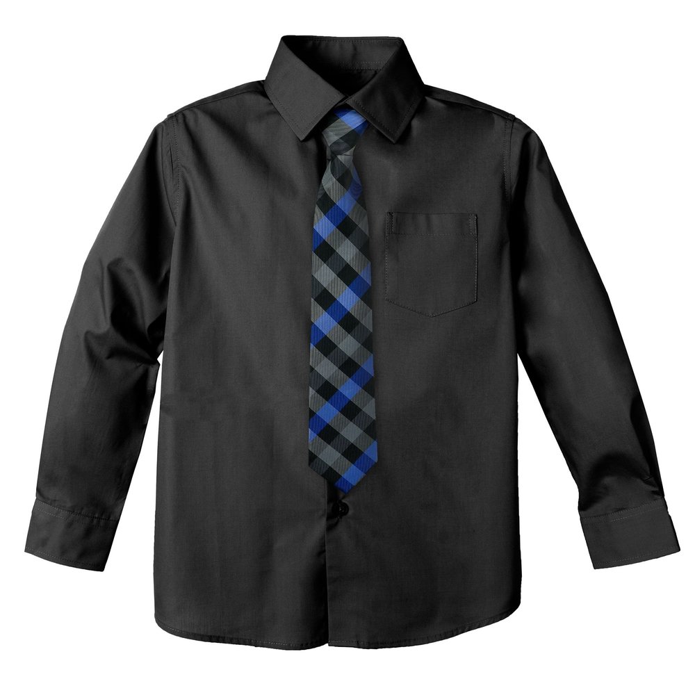 Spring Notion Big Boys' Cotton Blend Dress Shirt and Tie Set 18 Black