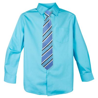 Spring Notion Big Boys' Cotton Blend Dress Shirt and Tie Set 5 River Blue