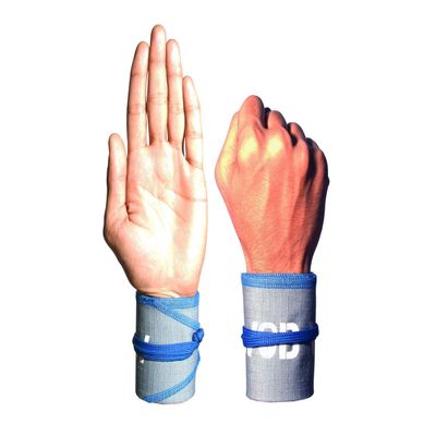 WOD Wear Wrist Wraps for Powerlifting, Strength Training, Bodybuilding, Cross Training, Olympic Weightlifting, Yoga Support - One Size Fits All (Gray/Blue Stitch)