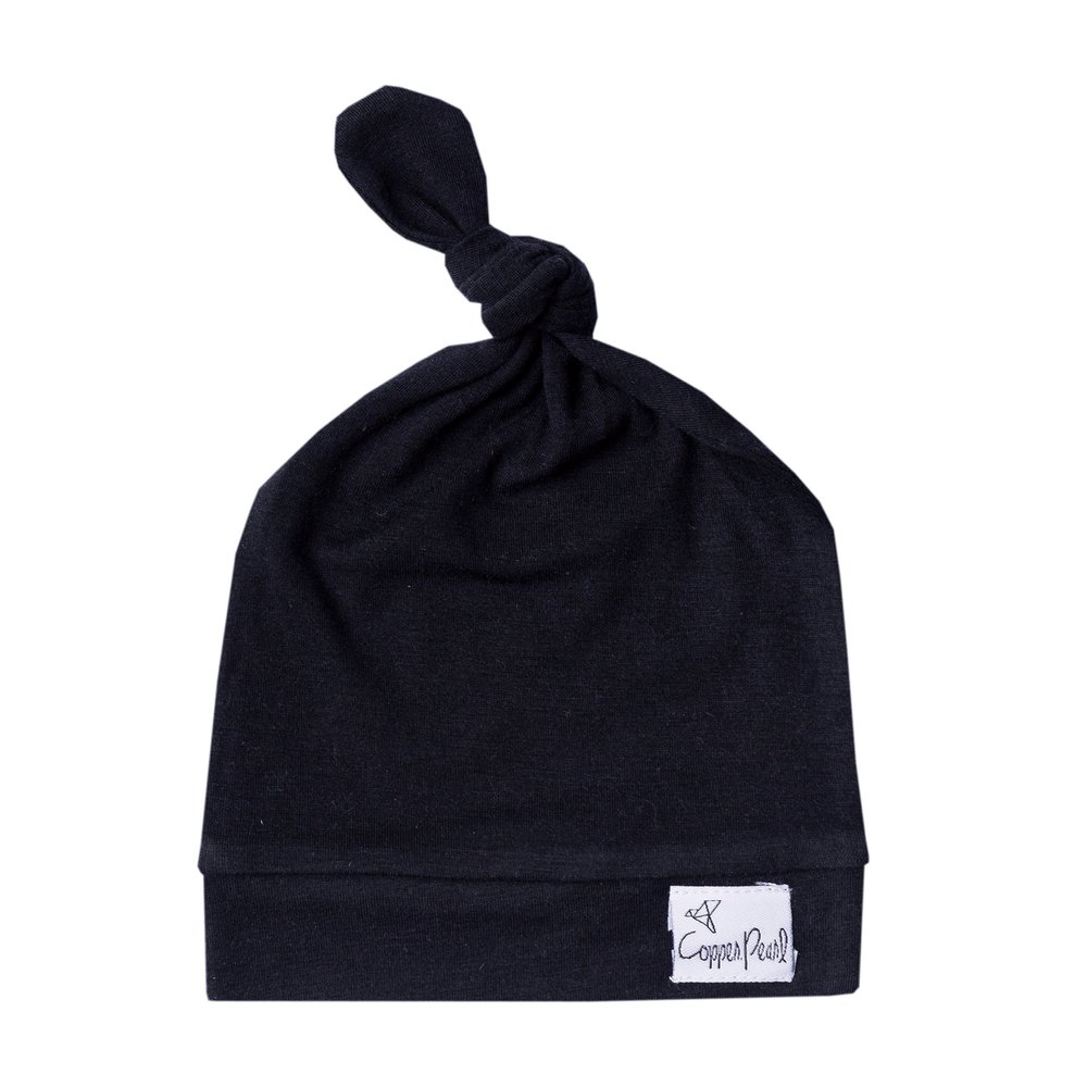 Copper Pearl Baby Beanie Hat Top Knot Stretchy Soft Midnight