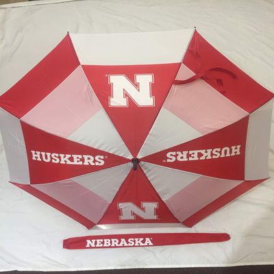 Team Golf NCAA Nebraska Cornhuskers 62" Double Canopy Windproof Umbrella, NEW Red/White