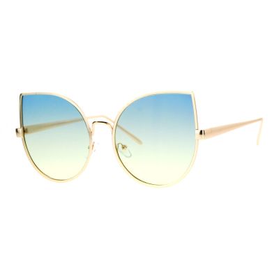 PASTL Foxy Cateye Flat Lens Sunglasses Super Oversize Metal Frame Blue Yellow Gradient