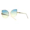 PASTL Foxy Cateye Flat Lens Sunglasses Super Oversize Metal Frame Blue Yellow Gradient view 3