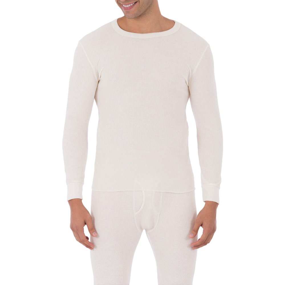 Fruit of the Loom Men's Classic Midweight Waffle Thermal Underwear Crew Top (1 & 2 Packs), Natural, Small
