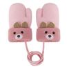Toddler Baby Knitted Winter Gloves Cable Mittens Cute Cartoon Bear Kids Boys Girls Thermal Thick Fleece Lined Gloves Wool Warm Knit Snow Ski Cold Weather Gloves Children with String Age 0-3Y view 1