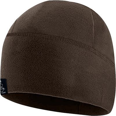 Temple Tape Tactical Fleece Watch Cap Beanie  Skull Cap Fleece Hat - Deep Brown - XL (for Larger Heads)