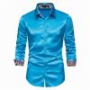 BCDshop Men's Fashion Slim Solid Shiny Dance Prom Dress Shirt Regular Fit Long Sleeve (Blue, M) view 1