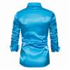 BCDshop Men's Fashion Slim Solid Shiny Dance Prom Dress Shirt Regular Fit Long Sleeve (Blue, M) view 3