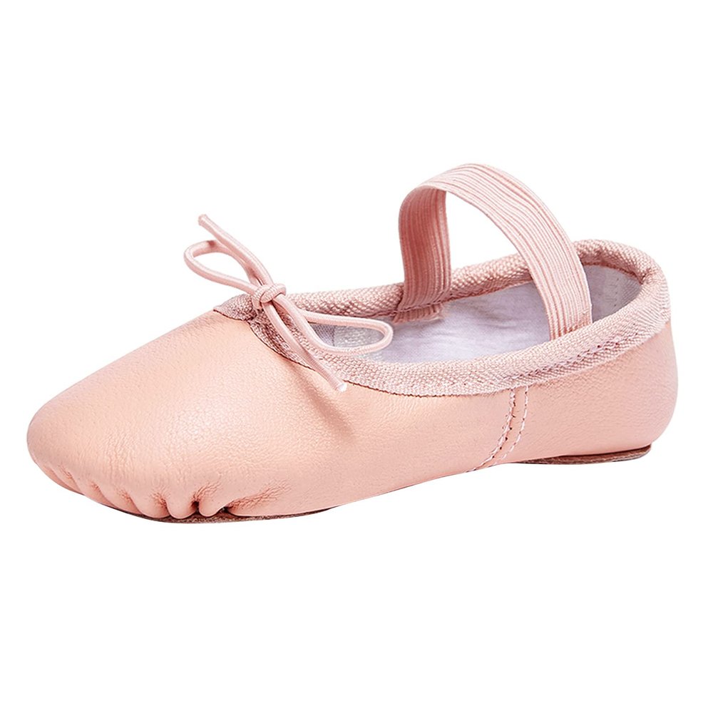 Stelle Ballet Shoes for Girls Toddler Genuine Leather Ballet Dance Slippers for Toddler/Little/Big Kids/Boys(3ML,Ballet Pink,with Tie)