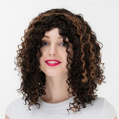 Long Hair Curly Wavy Full Head Synthetic Wigs Cosplay Costume Party Hairpiece + Free Wig Cap (Black&Glod)