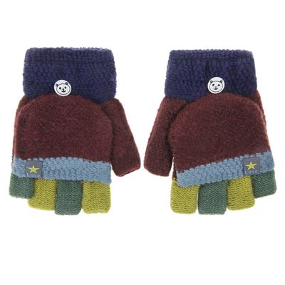 Greenery-GRE Cartoon Convertible Flip Top Gloves Toddler Kids Winter Wool Knit Fingerless Gloves Mitten Cover for Girls Boys