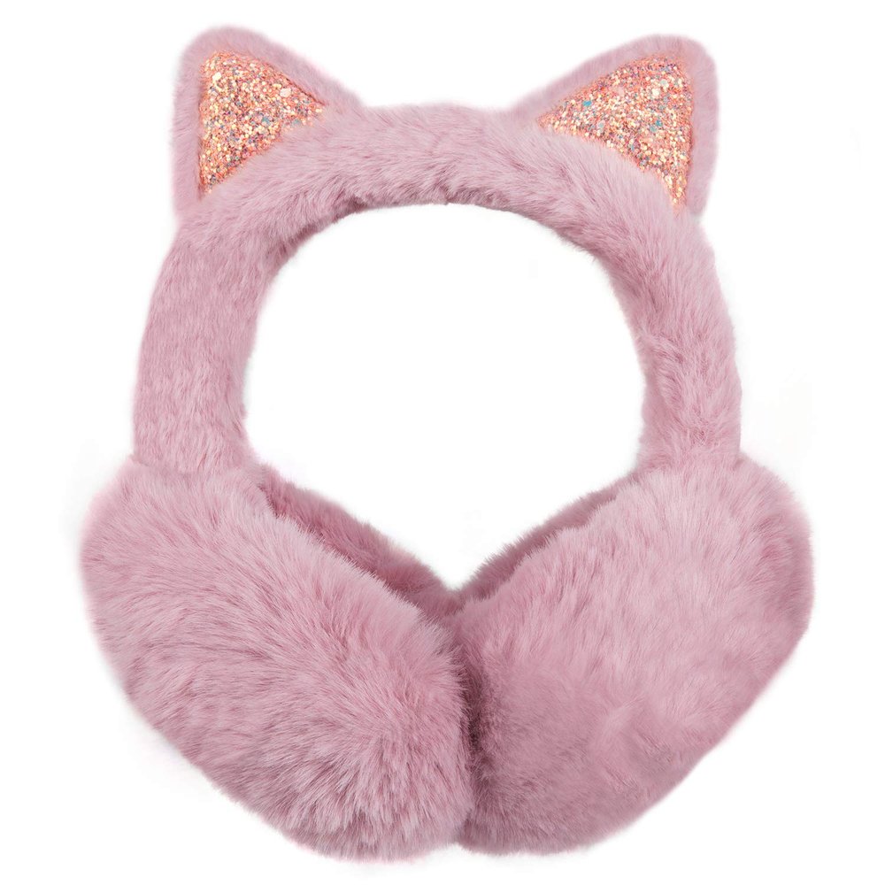 Surblue Foldable Cat Ear Earmuffs - Winter Warm Outdoor Covers Headband Fur Warmer, Cameo Brown