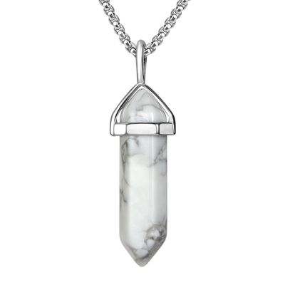 BEADNOVA White Howlite Necklace Gemstone Crystal Necklace for Women Healing Stone pendant Jewelry for Men Pendulum Divination Hexagonal pendant (18 Inches Stainless Steel Chain)