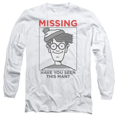 Trevco Where's Waldo Missing Unisex Adult Long-Sleeve T Shirt for Men and Women White