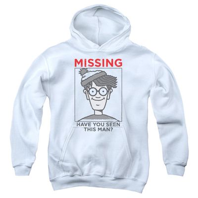 Trevco Where's Waldo Missing Unisex Youth Pull-Over Hoodie for Boys and Girls White