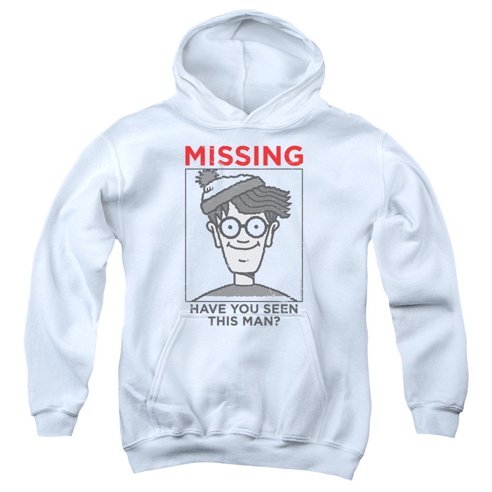Trevco Where's Waldo Missing Unisex Youth Pull-Over Hoodie for Boys and Girls White