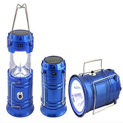 LED Solar Collapsible Tac Lantern, Solar Outdoor Rechargeable LED Flashlight Ultra Bright Collapsible Hand Lamp - Perfect Outdoor Survival Lamp (2pc Set) (Blue)