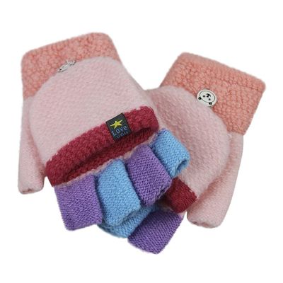 Convertible Flip Top Gloves,Winter Warm Knitted Fingerless Gloves with Mitten Cover for Toddler Kids Girls Boys 2-8 Yrs